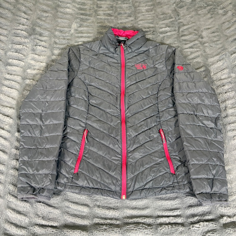 Mountain Hardwear Womens Medium Down Puffer Jacket Gray Pink Full Zip Quilted